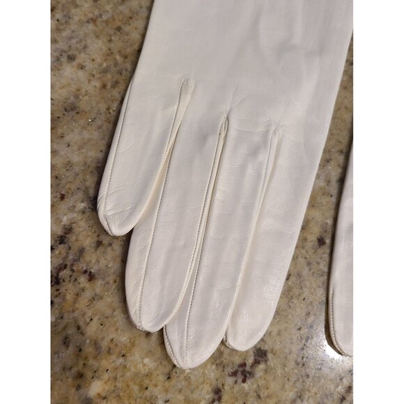 Vintage Women Size M 7 Off-White Soft Kid Leather Formal 8" Gloves Pearly Button - Picture 2 of 14
